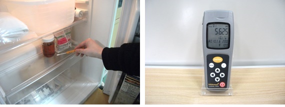 冷蔵庫内をルミテスター検査すると清浄度5625という結果の写真